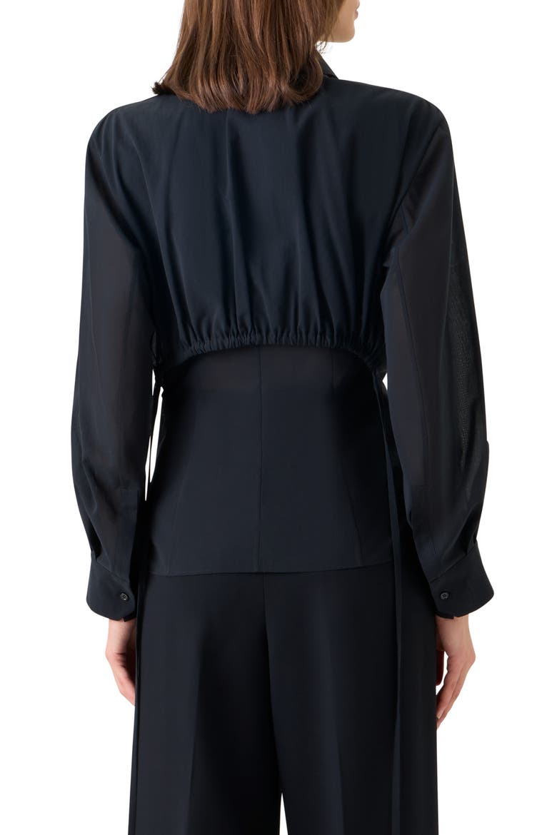 Drawstring Cotton Voile Button-Up Shirt, Alternate, color, BLACK
