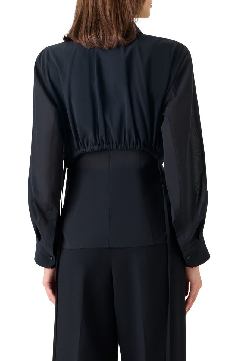 Akris Drawstring Cotton Voile Button-Up Shirt, Alternate, color, Black
