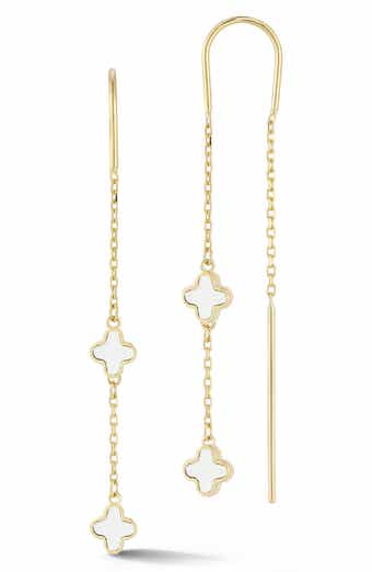 Ember Fine Jewelry 14K Gold Mother of Pearl Clover Threader Drop Earrings