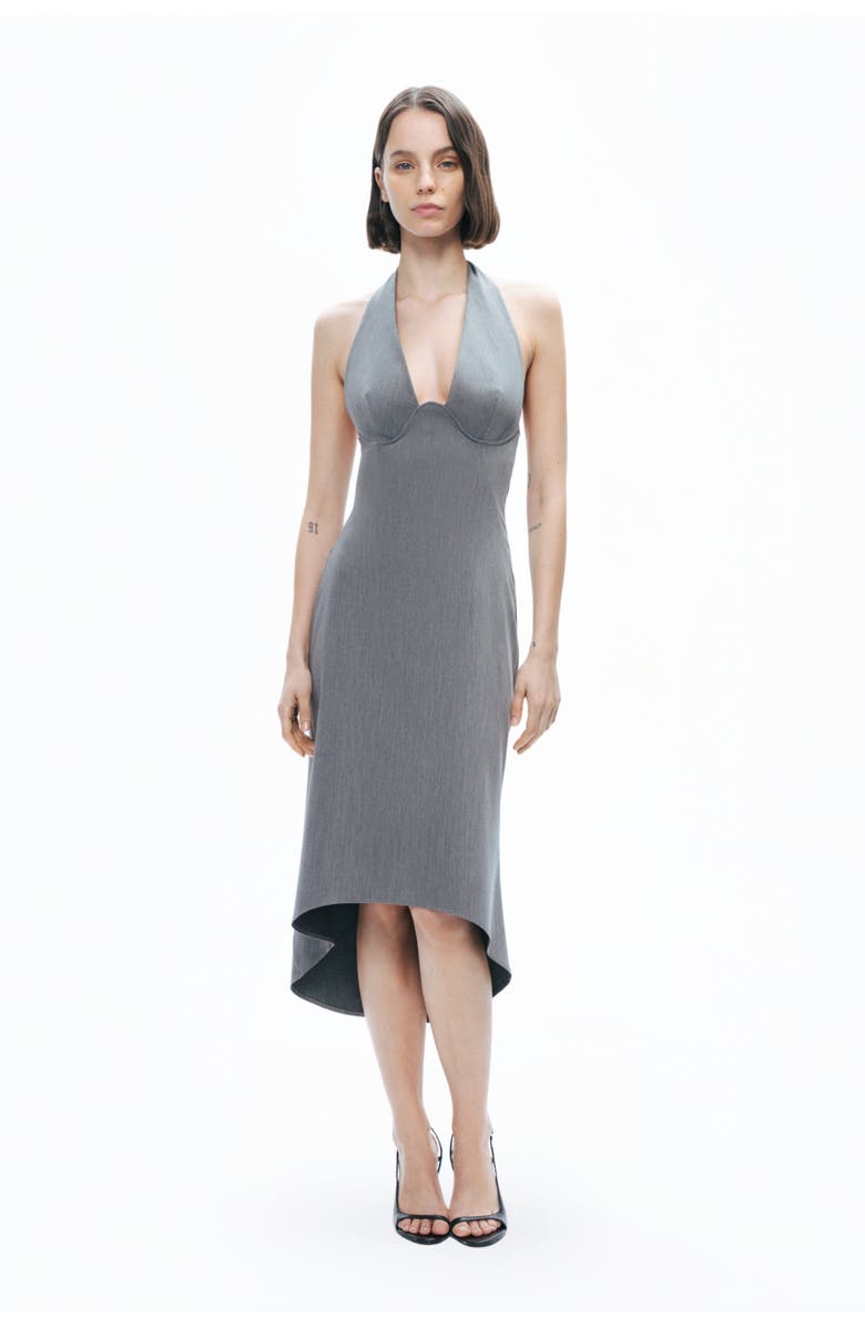 Nocturne Tie Neck Asymmetrical Midi Dress, Alternate, color, 