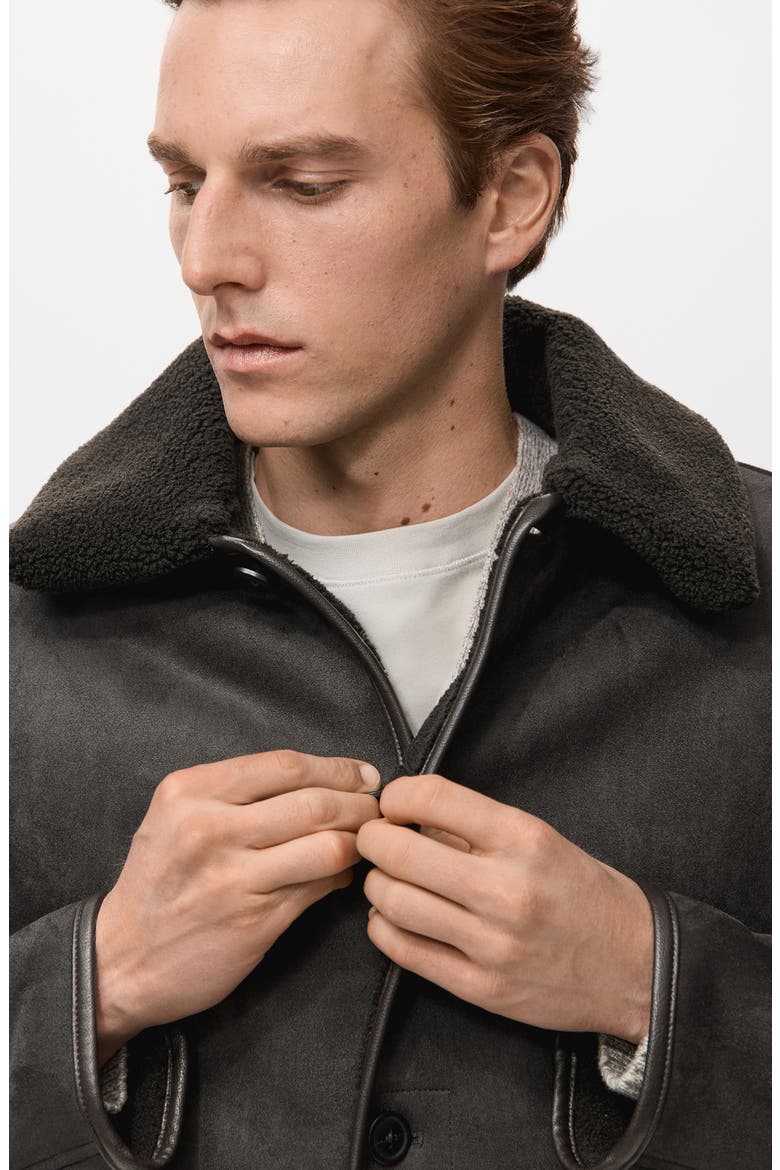 Faux Suede & Faux Shearling Collar Jacket, Alternate, color, CHOCOLATE TRUFFLE / GREY
