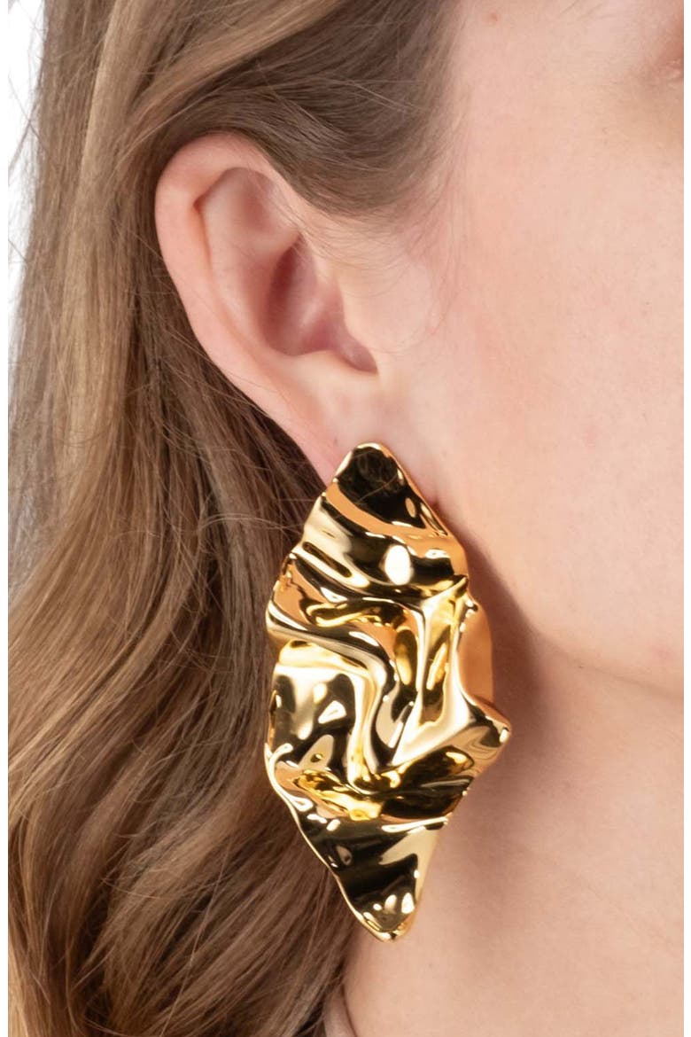 Essentials Crumpled Drop Earrings, Alternate, color, GOLD