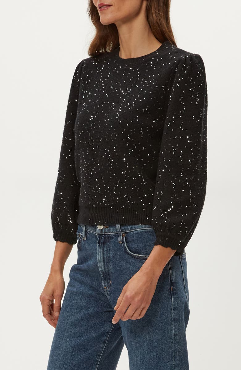 Michael Stars Deanna Sequin Embellished Balloon Sleeve Crewneck Sweater, Alternate, color, Black