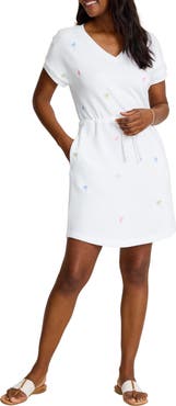 Tommy Bahama Marina del Mar Embroidered Palm Tree Cotton Fleece V-Neck Dress
