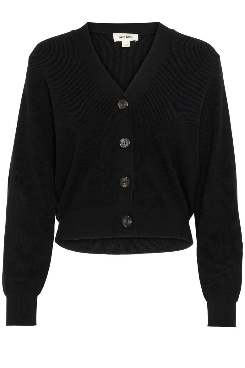 SLSina Button V-neck Rib Knit Cardigan, Alternate, color, Black