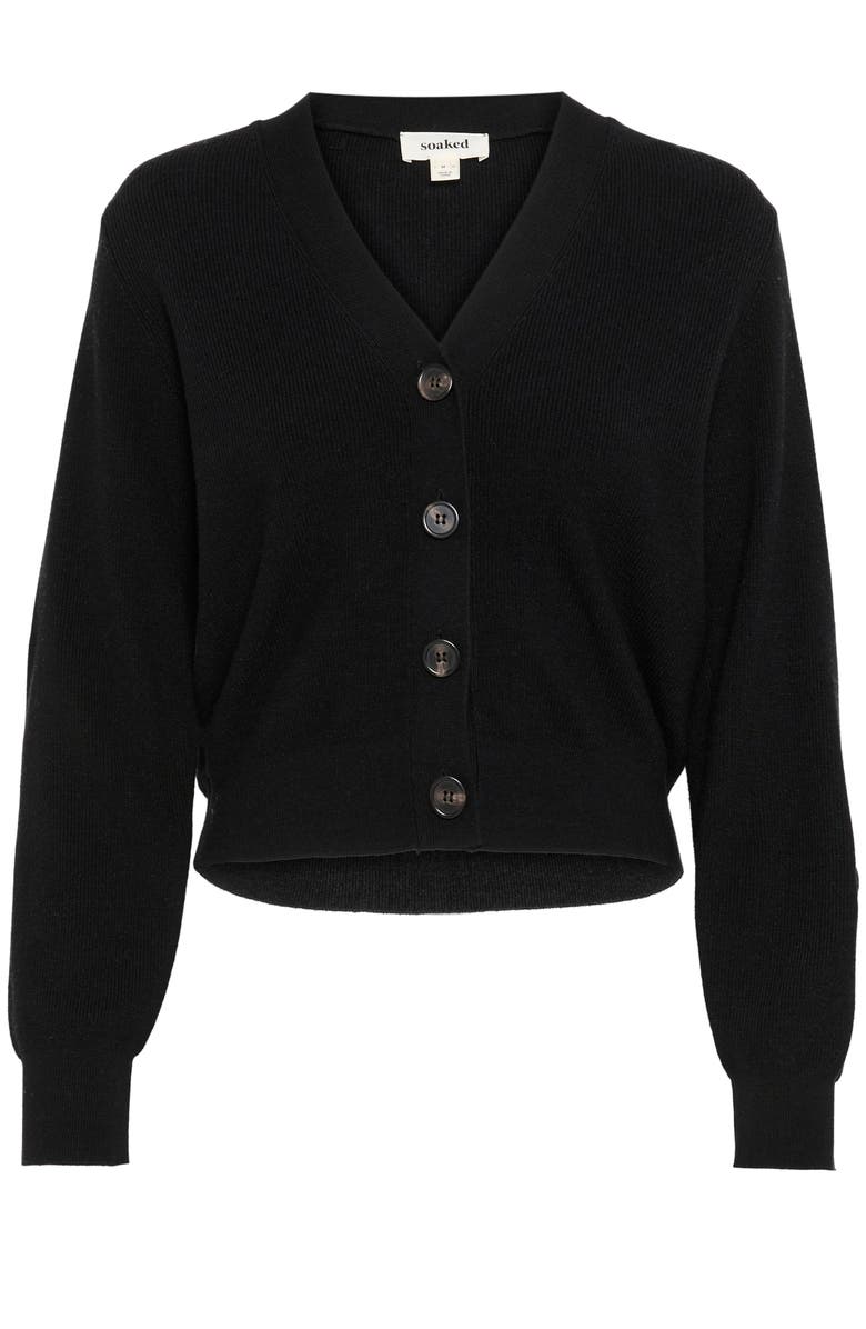 Soaked in Luxury SLSina Button V-neck Rib Knit Cardigan, Alternate, color, Black