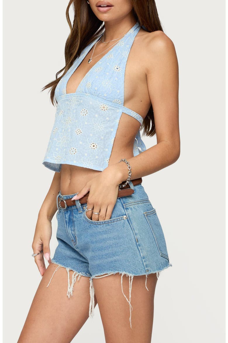 Backless Eyelet Halter Top, Alternate, color, BLUE