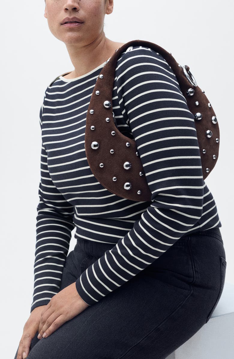 MANGO Stripe Boat Neck Top, Alternate, color, Dark Navy