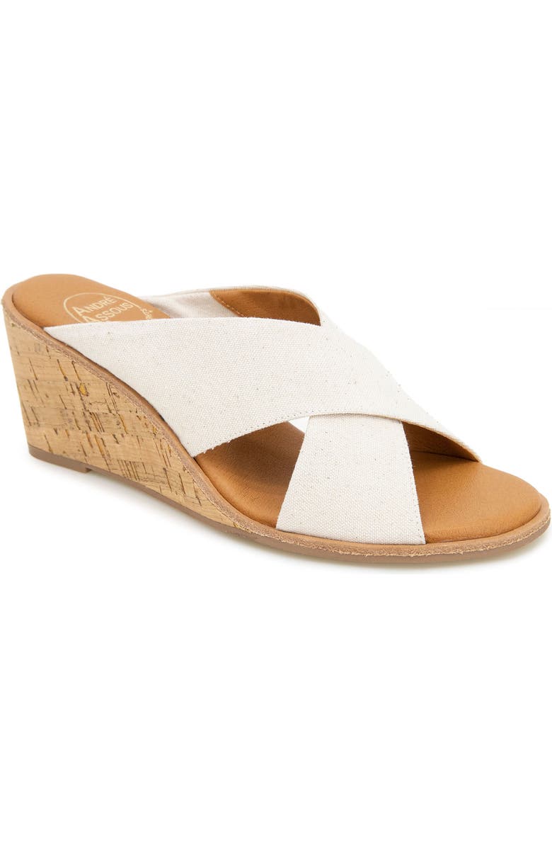 André Assous Bryana Wedge Sandal, Main, color, Beige Linen