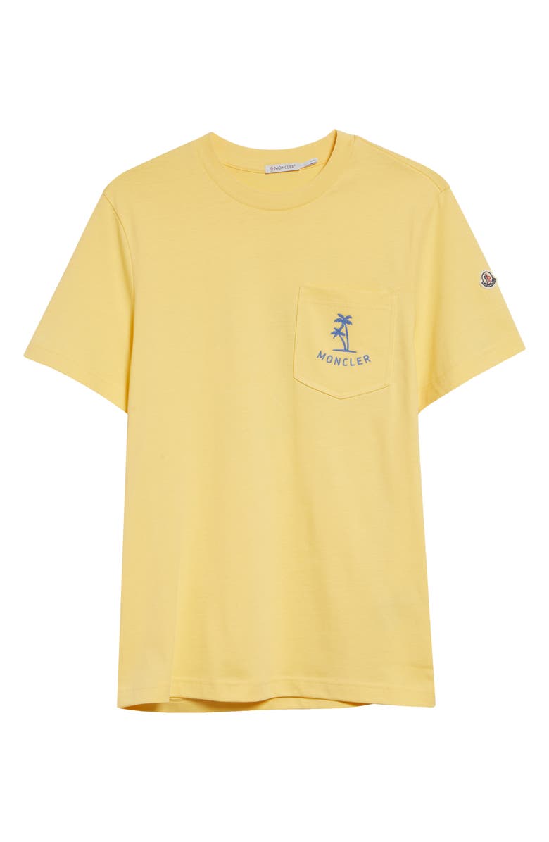 Moncler Logo Patch Embroidered Cotton Pocket T-Shirt, Main, color, Hay