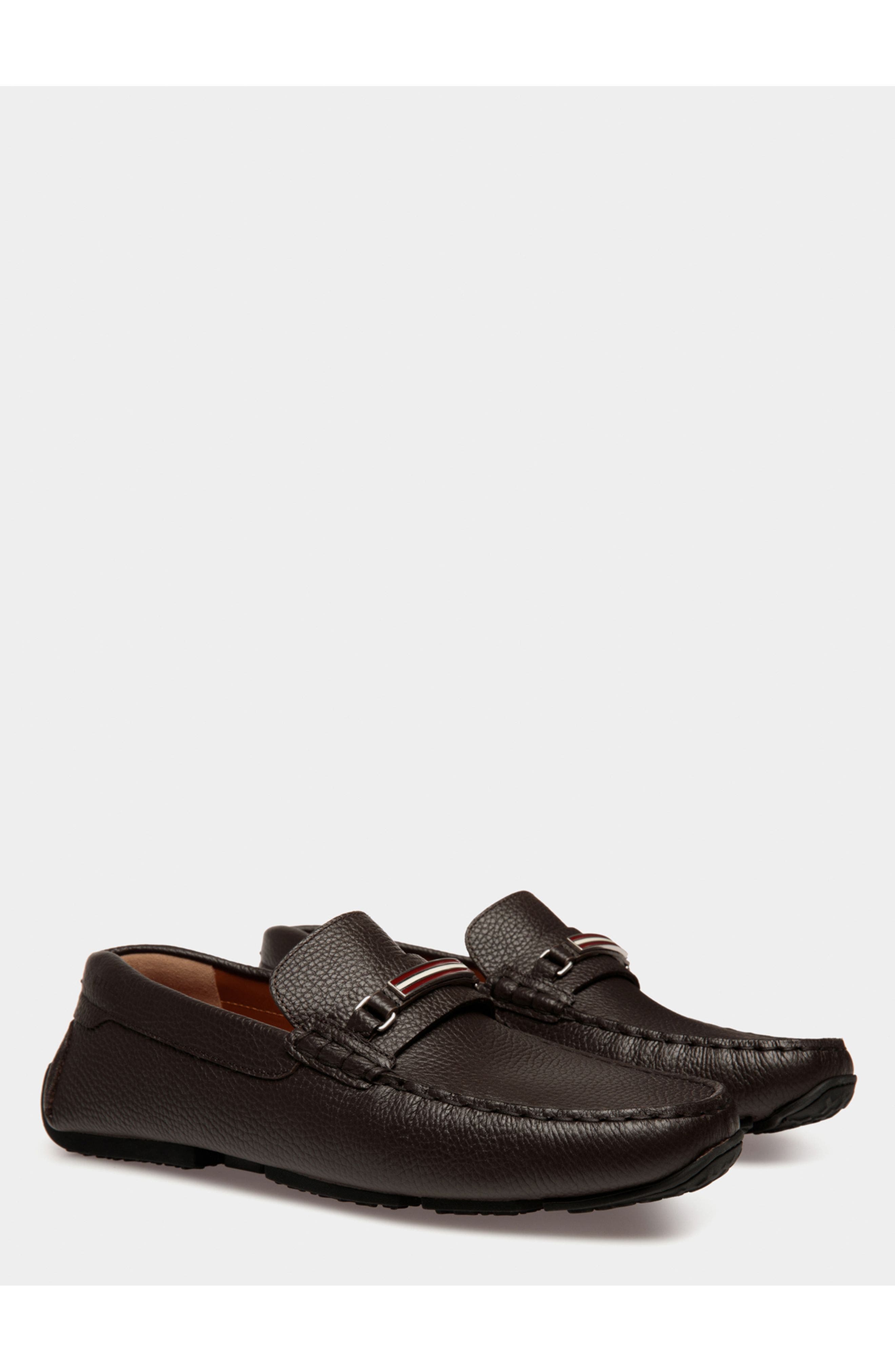 Bally Pilot Driver In Bovine Grained Leather, Alternate, color, Ebano 21