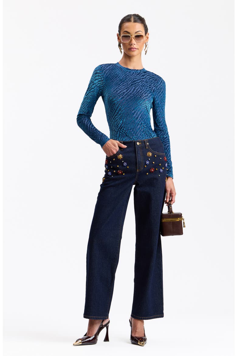 Crystal Embellished Straight Leg Jeans, Alternate, color, MULTI GEM-DARK RINSE