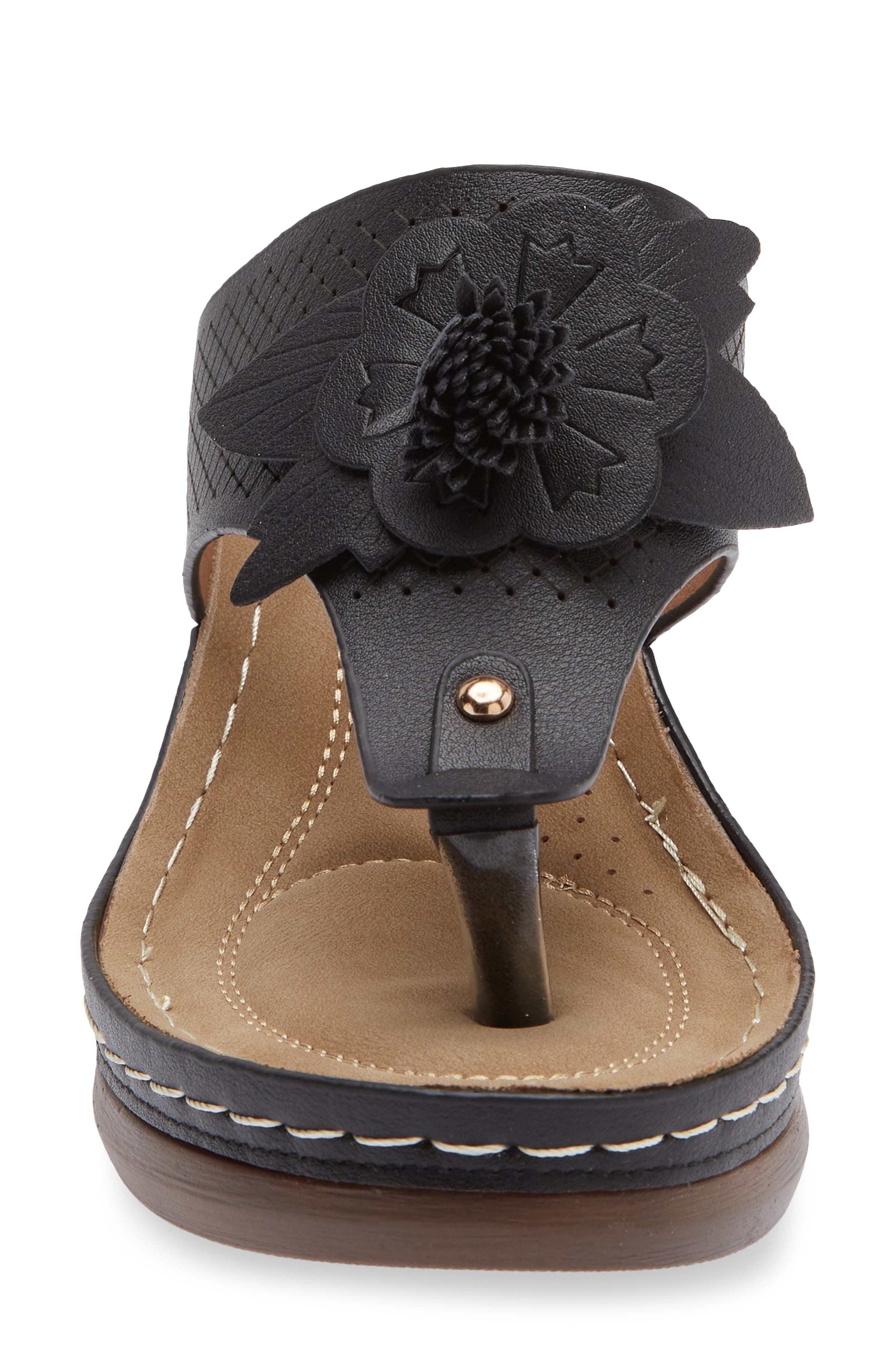 EXTREME BY EDDIE MARC Yaz Floral Appliqué T-Strap Sandal, Alternate, color, Black