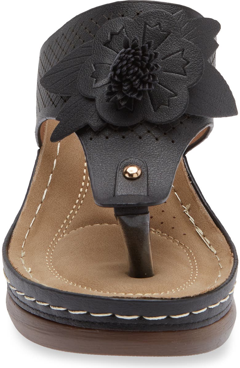 EXTREME BY EDDIE MARC Yaz Floral Appliqué T-Strap Sandal, Alternate, color, Black