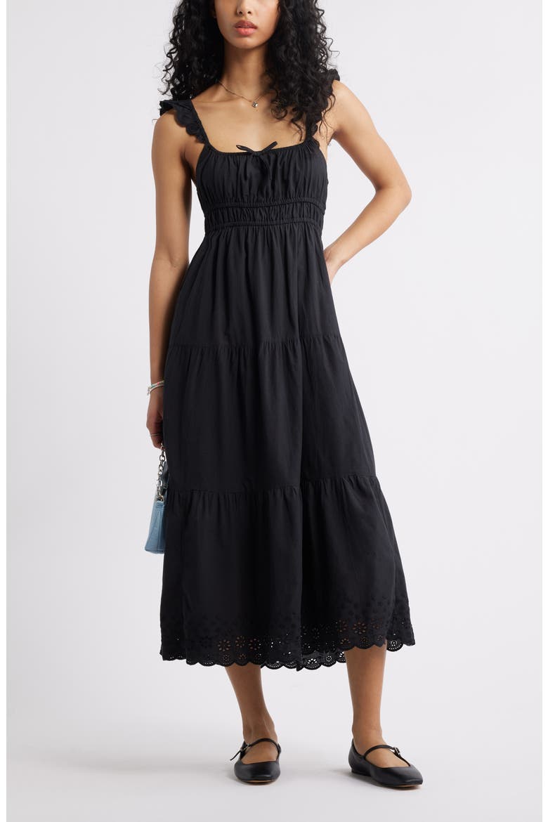 Smocked Cotton Sundress, Alternate, color, BLACK
