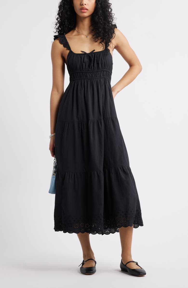 BP. Smocked Cotton Sundress, Alternate, color, Black