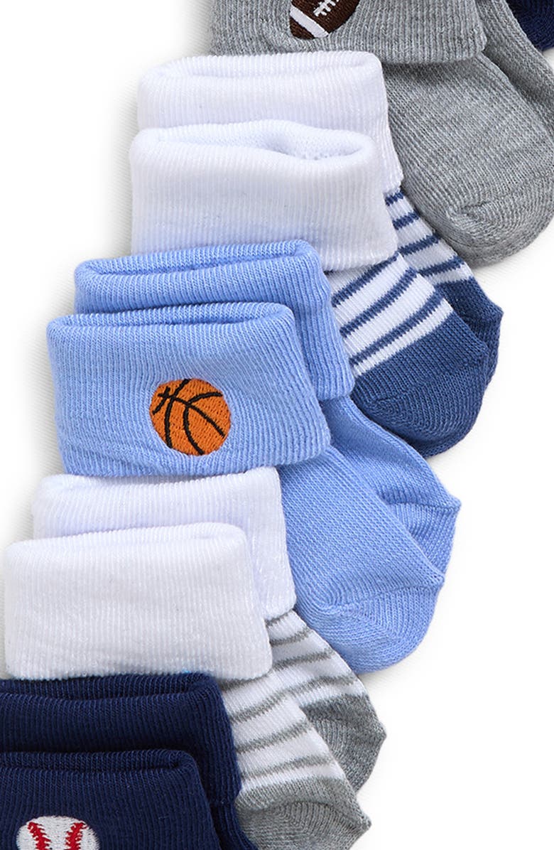 Capelli New York Assorted 8-Pack Sports Balls Cuffed Crew Socks, Alternate, color, Blue Combo