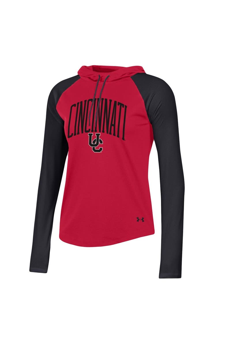 Under Armour Women's Under Armour Red Cincinnati Bearcats Gameday Mesh Performance Raglan Hooded Long Sleeve T-Shirt, Alternate, color,