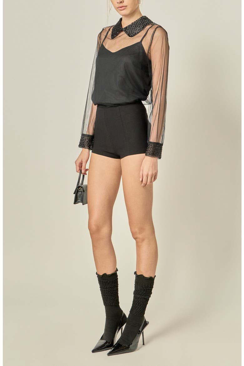 See Through Beaded Top, Alternate, color, BLACK