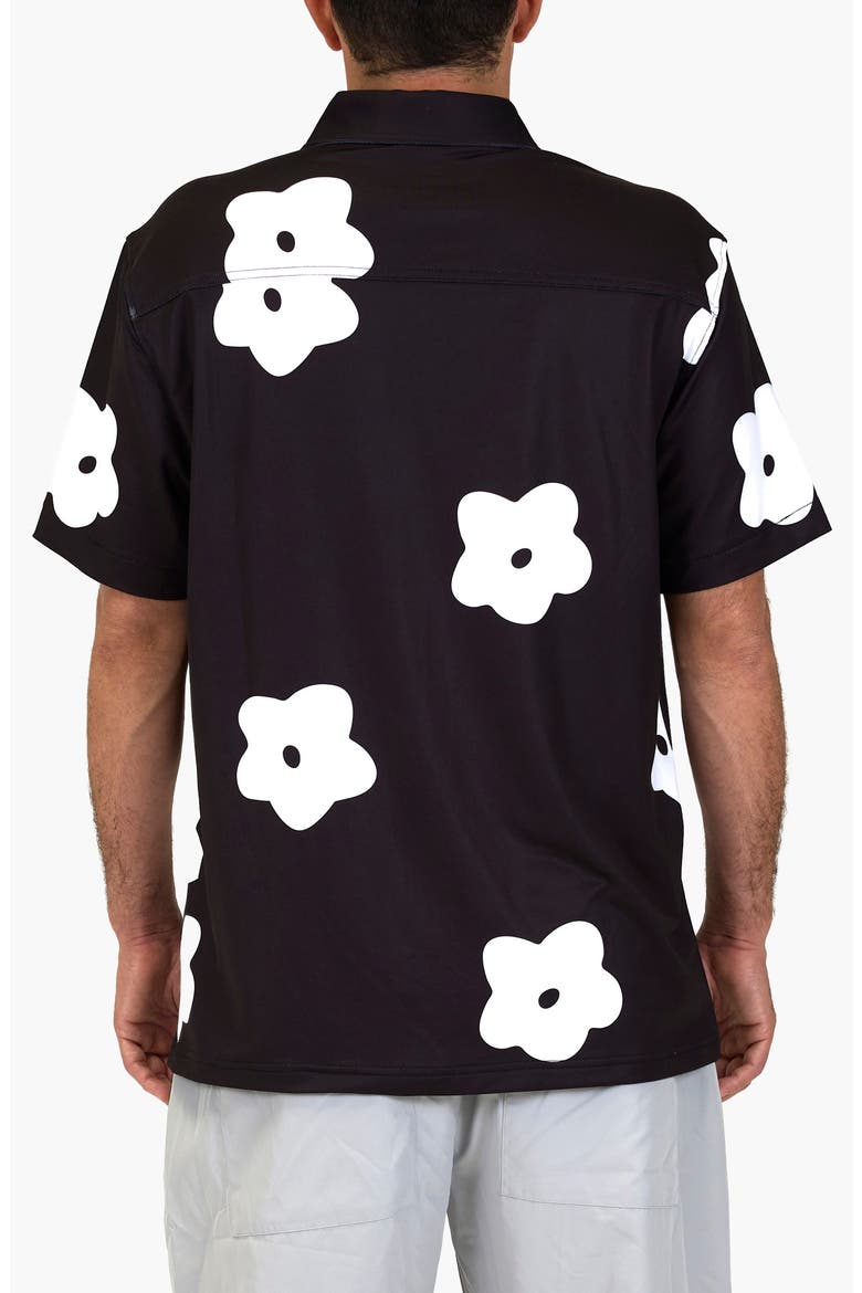 Flower Patch Aqua Terra Performance Short Sleeve Button-Up Shirt, Alternate, color, BLACK