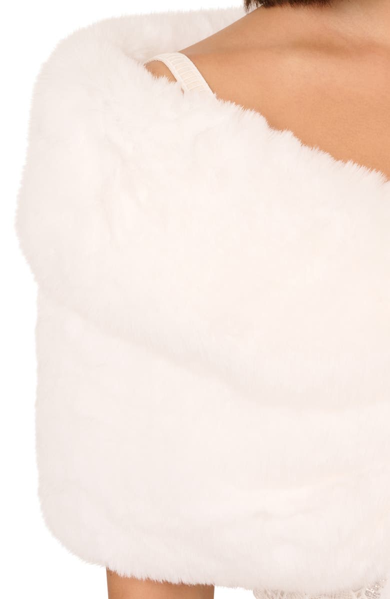 Adrianna Papell Crystal Faux Fur Wrap Capelet, Alternate, color, Ivory