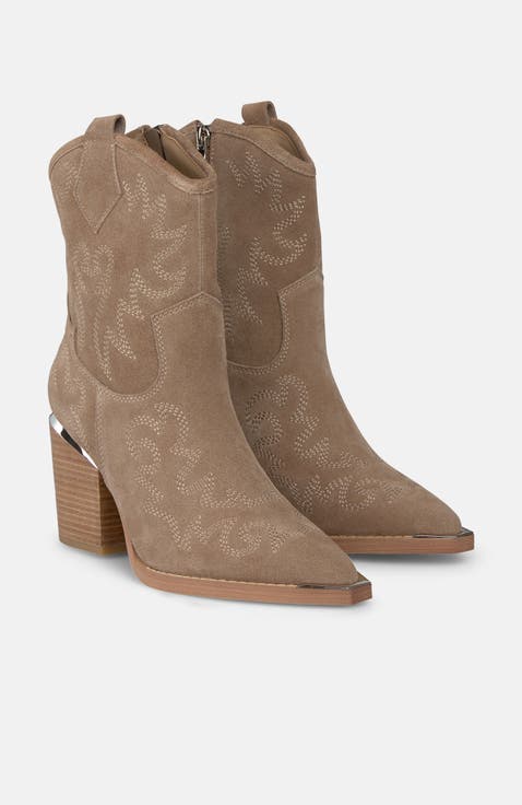 Embroidered Heeled Ankle Boots