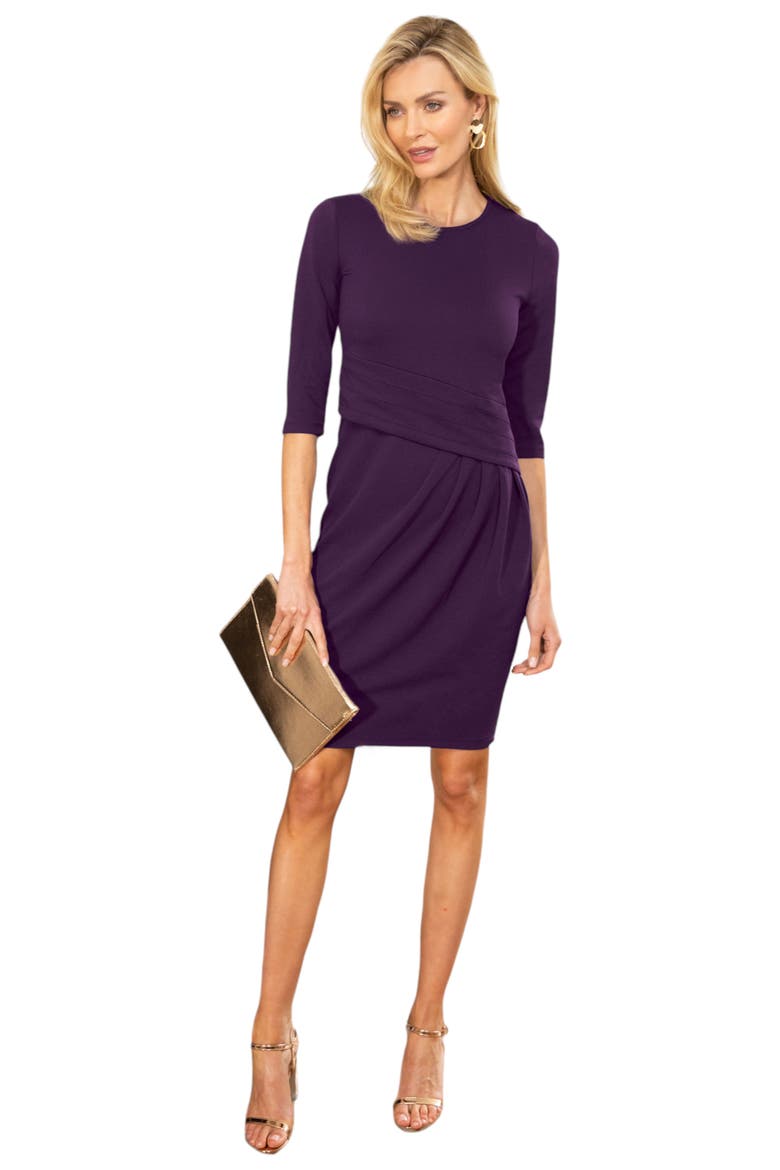 Pleat Waist Dress with 3/4 Sleeves, Main, color, Damson