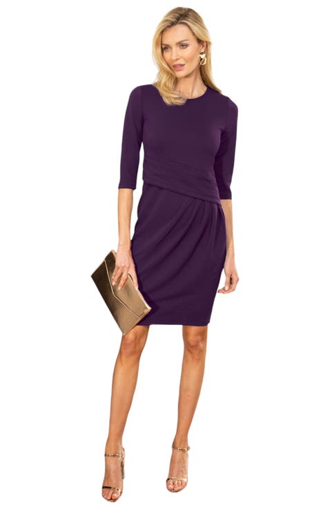 Pleat Waist Dress with 3/4 Sleeves