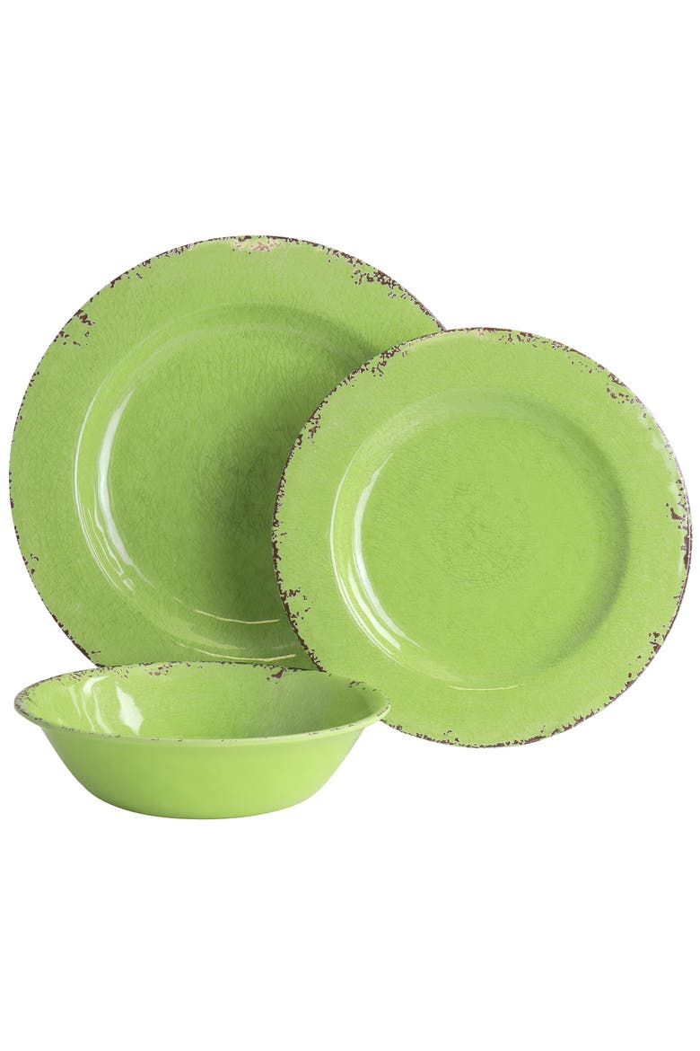 Mauna 12 Piece Melamine Dinnerware Set in Crackle Green, Alternate, color, Green