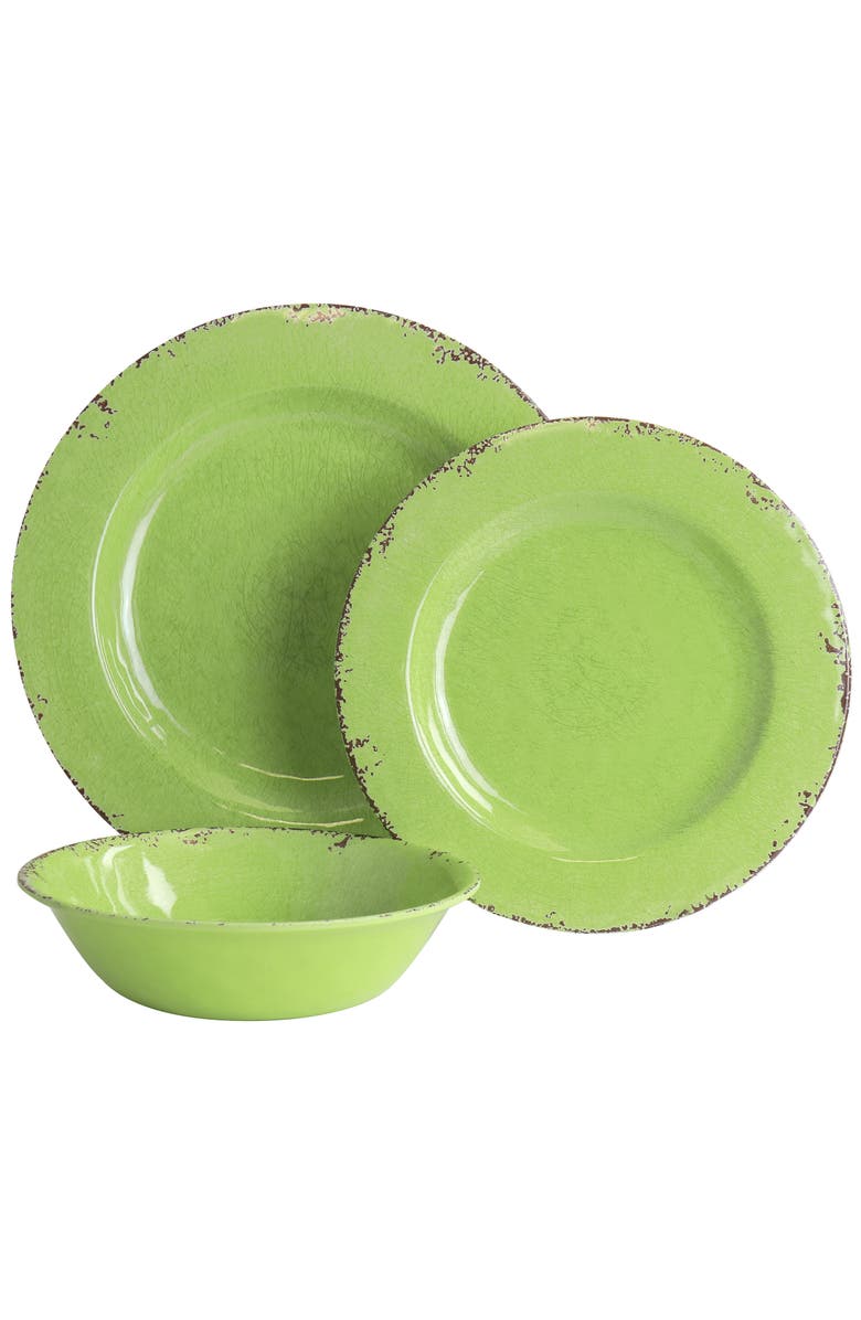 Gibson Mauna 12 Piece Melamine Dinnerware Set in Crackle Green, Alternate, color, Green