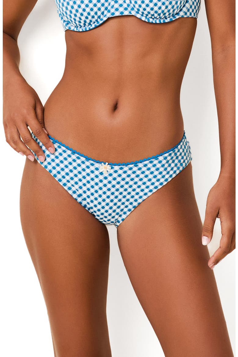 Daphne Rickrack Trim Bikini Bottoms, Main, color, COSMIC BLUE GINGHAM