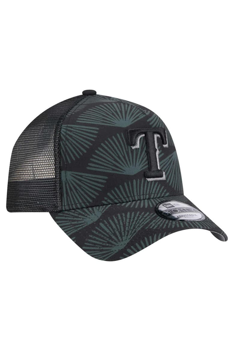 Men's New Era  Black Texas Rangers 9FORTY A-Frame Trucker Adjustable Hat, Alternate, color, Black