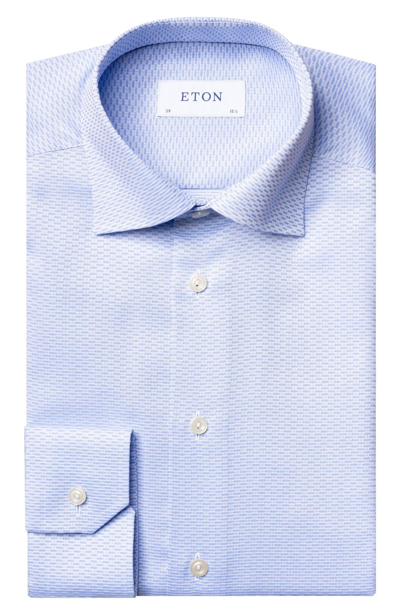 Eton Classic Fit Blue Cotton Dobby Dress Shirt, Main, color, Light Blue