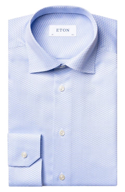 Classic Fit Blue Cotton Dobby Dress Shirt (Regular & Big)