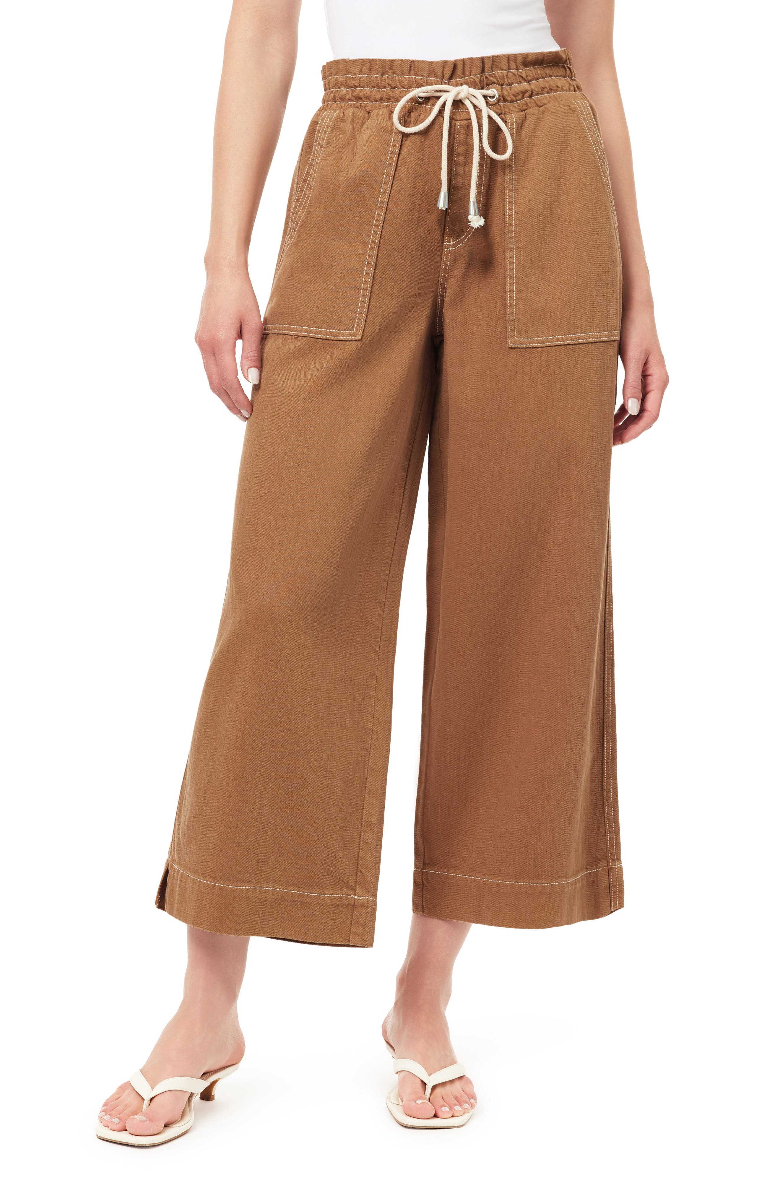 Kensie Trapunto Stitched Pocket Crop Wide Leg Pants