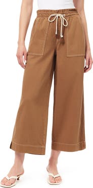 Kensie Trapunto Stitched Pocket Crop Wide Leg Pants