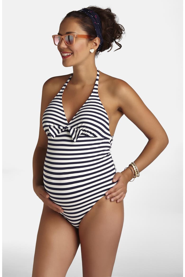 Stripe One-Piece Maternity Swimsuit, Alternate, color, BLUE