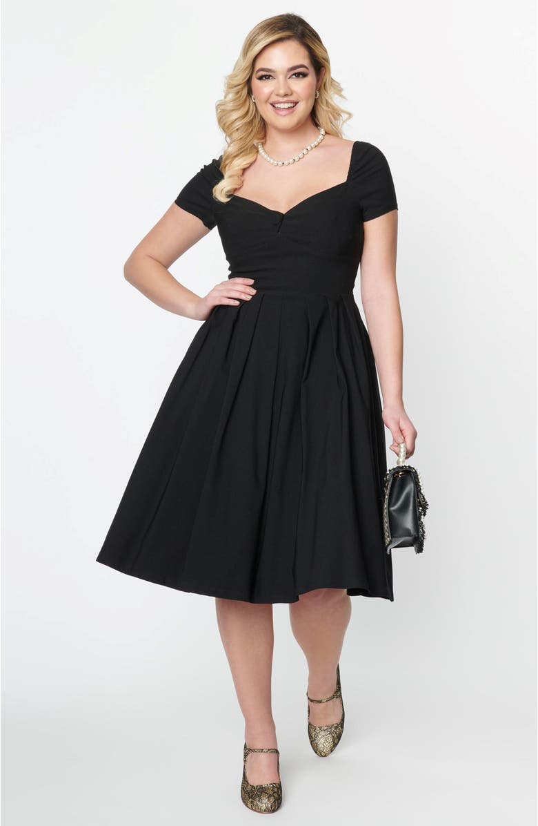 Unique Vintage Sweetheart Midge Swing Dress, Main, color, Black