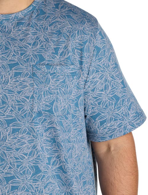 Harbor Bay By Dxl Big & Tall Floral Print Moisture-wicking Pocket T-shirt In Blue Ashes