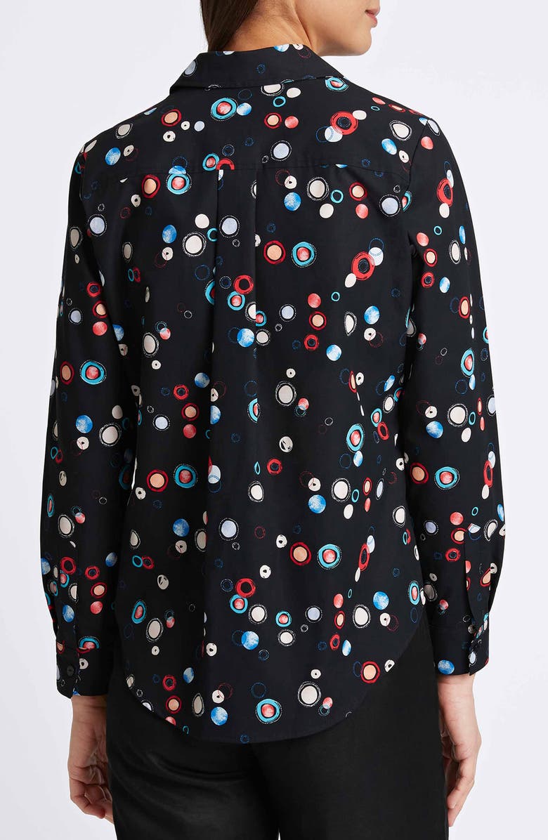 Foxcroft Charlie Circle Print Cotton Button-Up Shirt, Alternate, color, Black Multi
