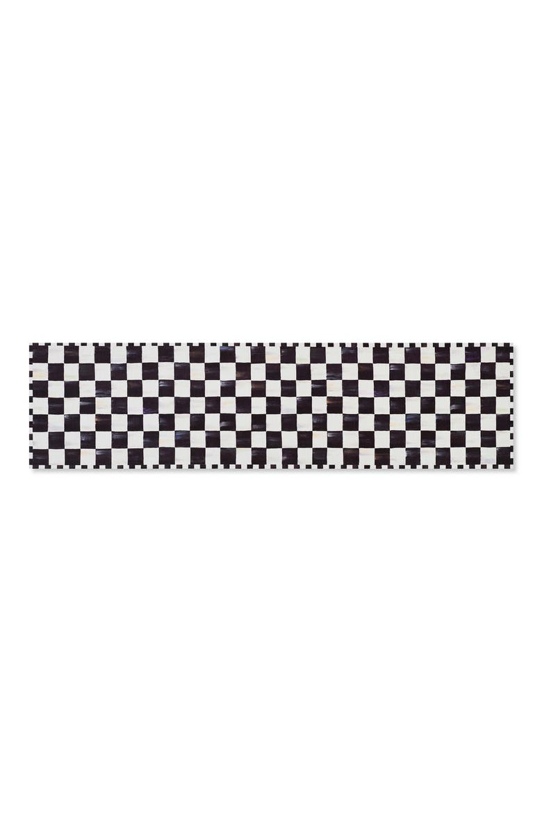 Courtly Checkered Machine Washable Runner Rug, Main, color, BLACK