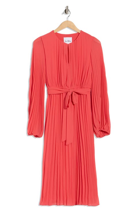 Long Sleeve Plissé Maxi Dress