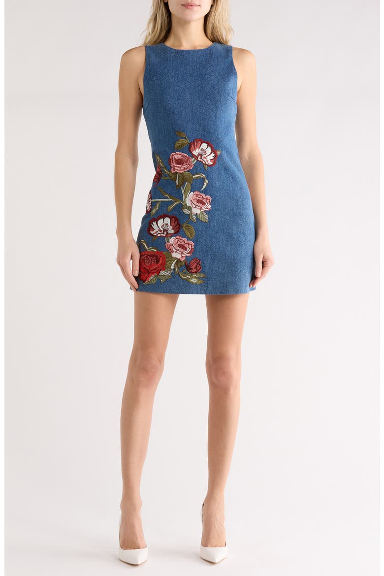Cade Floral Embroidered Sleeveless Denim Dress, Main, color, BROOKLYN BLUE/ MULTI