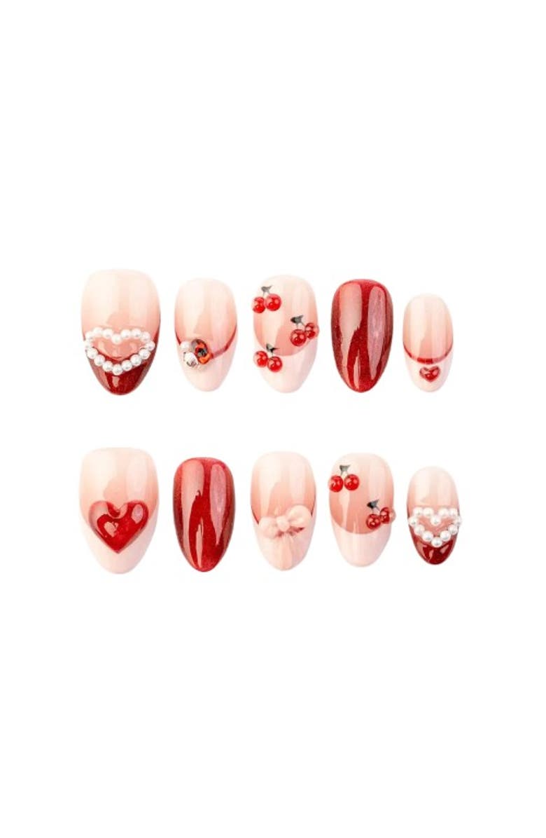 The Only Nails Cherry Kissed - Short Almond - Nail Set, Main, color, Red, Pink