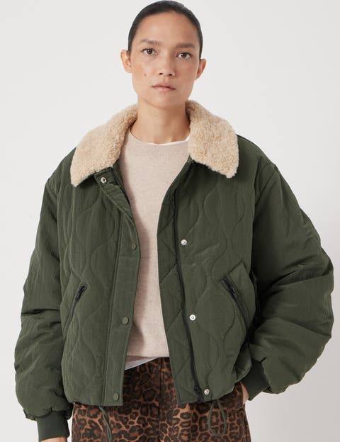 Teddy Collar Quilted Bomber