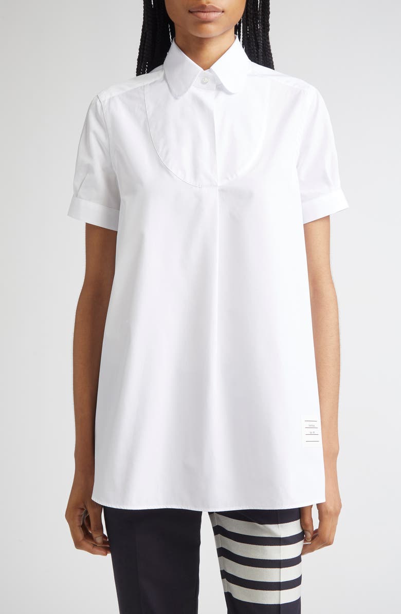 Thom Browne Peter Pan Collar Cotton Button-Up Shirt, Main, color, White
