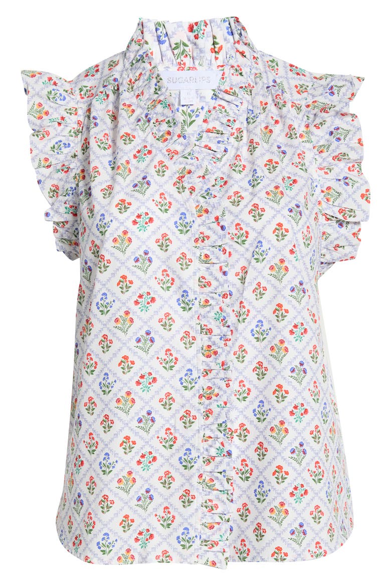 Lara Floral Eviel Ruffle Top, Alternate, color, WHITE MULTI