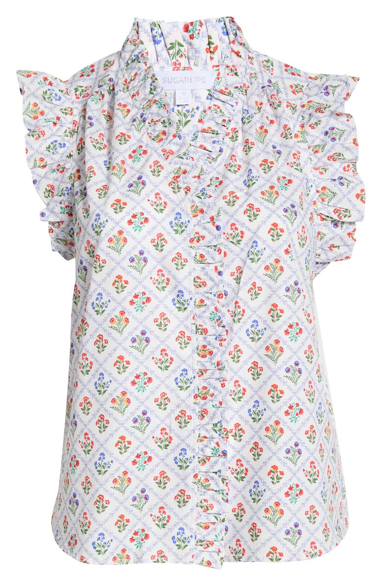 SUGARLIPS Lara Floral Eviel Ruffle Top, Alternate, color, White Multi