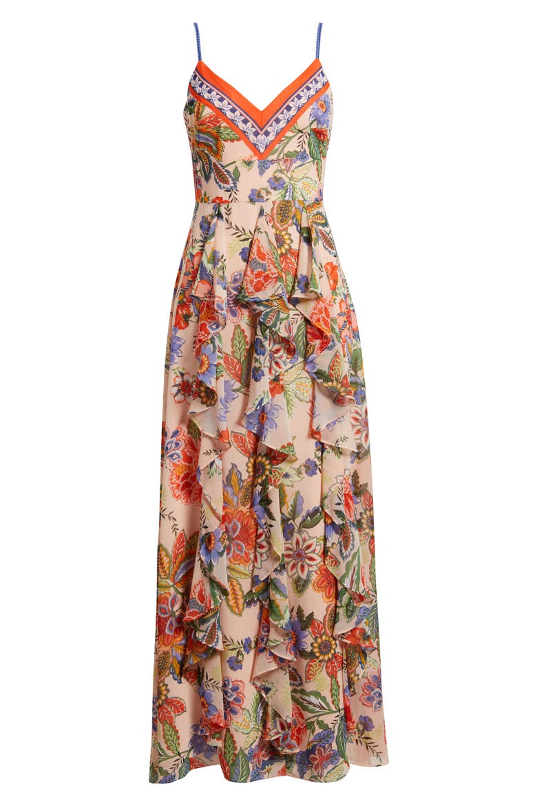 Floral Cascade Ruffle Maxi Dress, Alternate, color, BLUSH