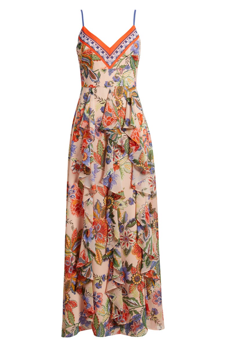 Eliza J Floral Cascade Ruffle Maxi Dress, Alternate, color, 